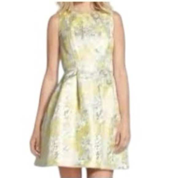 AIDAN MATTOX  Metallic Floral Jacquard Fit & Flare Cocktail/Party Mini Dress 4 - Picture 3 of 12